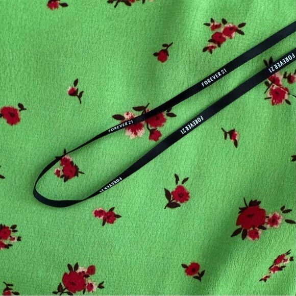 Forever 21 Lime Green and Red Floral Accents Mini Dress Size Small Preowned - Picture 5 of 6